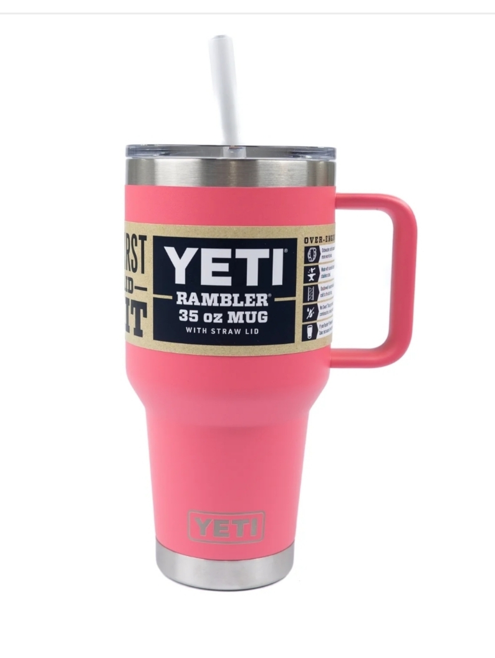 Yeti 35oz Tropical Pink Rambler With Straw Lid Stainless Hot Cold Tumbler